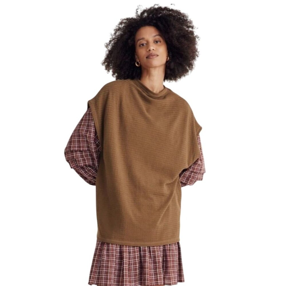 Madewell Oversized Funnelneck Tunic Top X-Large XL Golden Spinach Green NG561